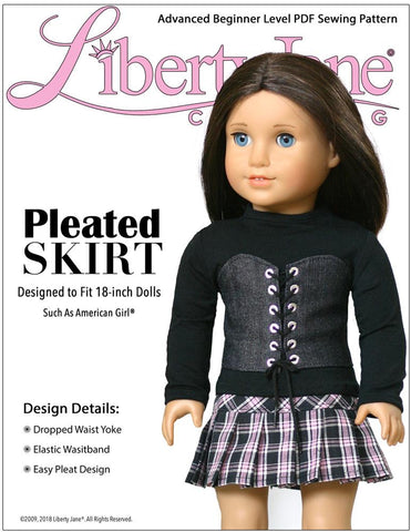 Liberty Jane 18 Inch Modern Pleated Skirt 18" Doll Clothes Pattern Pixie Faire