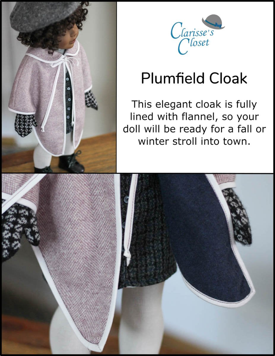 Clarisse's Closet 18 Inch Modern Plumfield Cloak 18" Doll Clothes Pattern Pixie Faire