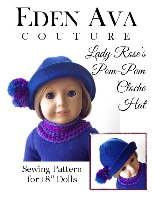 Eden Ava 18 Inch Historical Lady Rose's Pom Pom Cloche Hat 18" Doll Accessories Pixie Faire