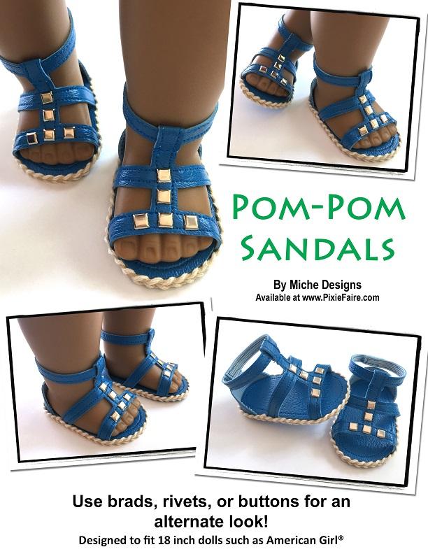 Miche Designs Shoes Pom-Pom Sandals 18" Doll Shoe Pattern Pixie Faire