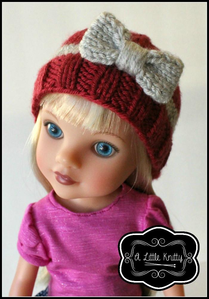 A Little Knitty Knitting Portia Bow Hat Knitting Pattern for Girls and 14-16" Dolls Pixie Faire