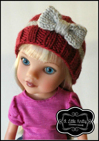 A Little Knitty Knitting Portia Bow Hat Knitting Pattern for Girls and 14-16" Dolls Pixie Faire