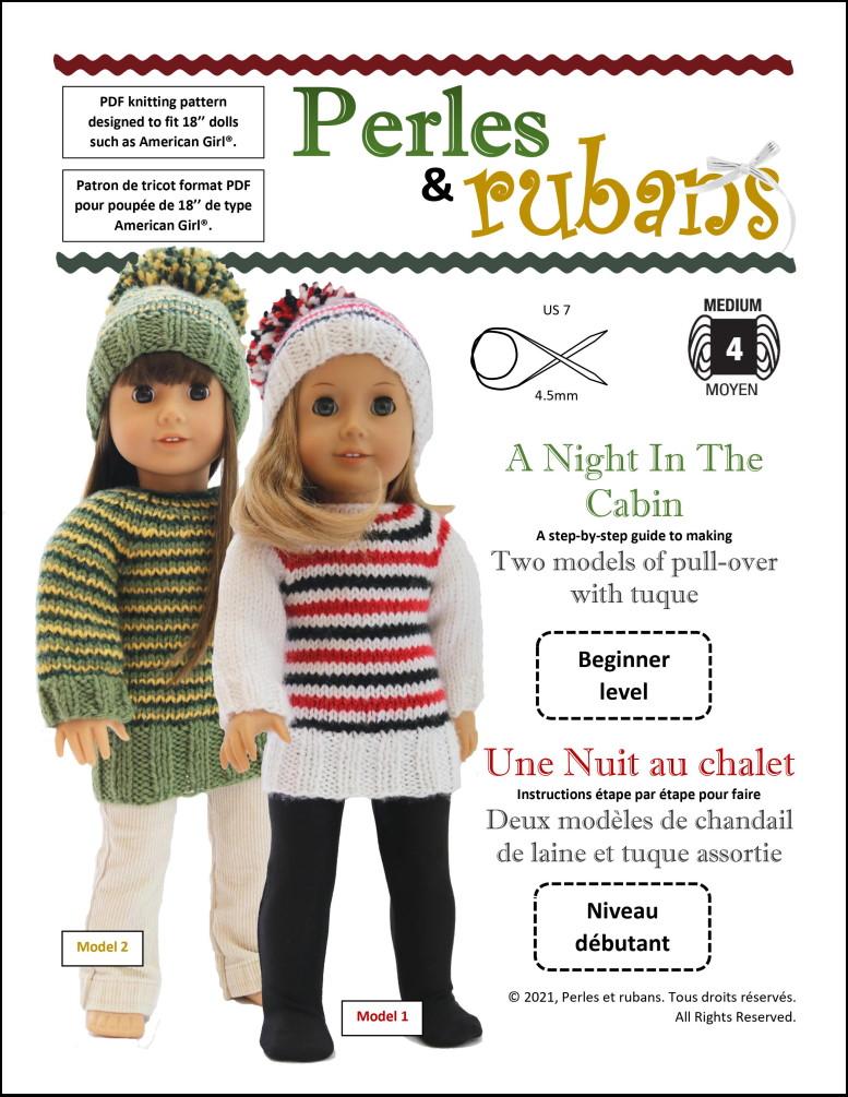 Perles & Rubans Knitting A Night in the Cabin 18" Doll Clothes Knitting Pattern Pixie Faire