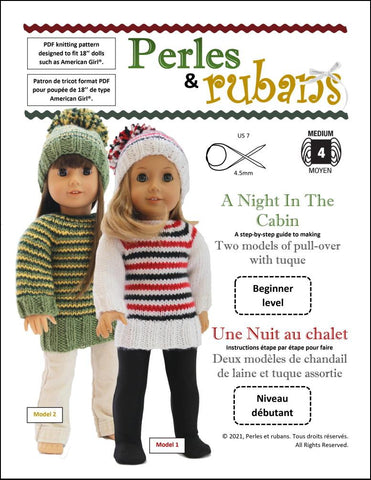 Perles & Rubans Knitting A Night in the Cabin 18" Doll Clothes Knitting Pattern Pixie Faire