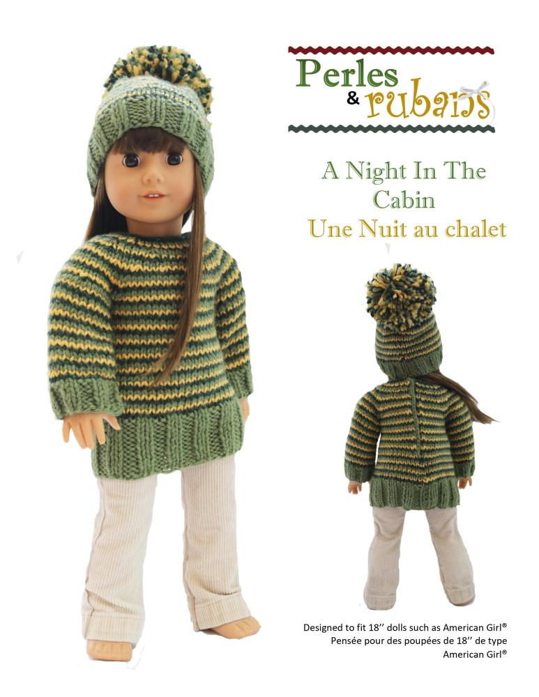 Perles & Rubans Knitting A Night in the Cabin 18" Doll Clothes Knitting Pattern Pixie Faire
