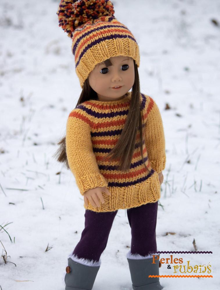 Perles & Rubans Knitting A Night in the Cabin 18" Doll Clothes Knitting Pattern Pixie Faire
