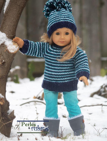 Perles & Rubans Knitting A Night in the Cabin 18" Doll Clothes Knitting Pattern Pixie Faire