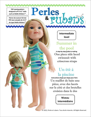 Perles & Rubans WellieWishers Summer In The Pool 14.5" Doll Clothes Pattern Pixie Faire