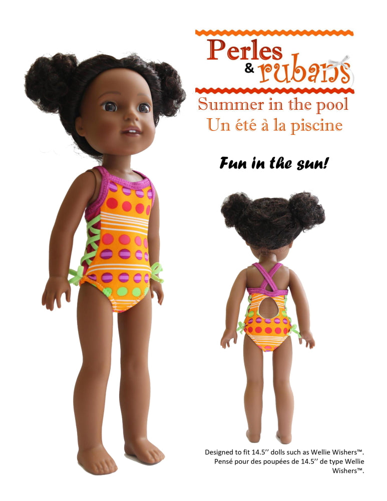Perles & Rubans WellieWishers Summer In The Pool 14.5" Doll Clothes Pattern Pixie Faire