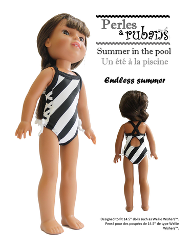 Perles & Rubans WellieWishers Summer In The Pool 14.5" Doll Clothes Pattern Pixie Faire