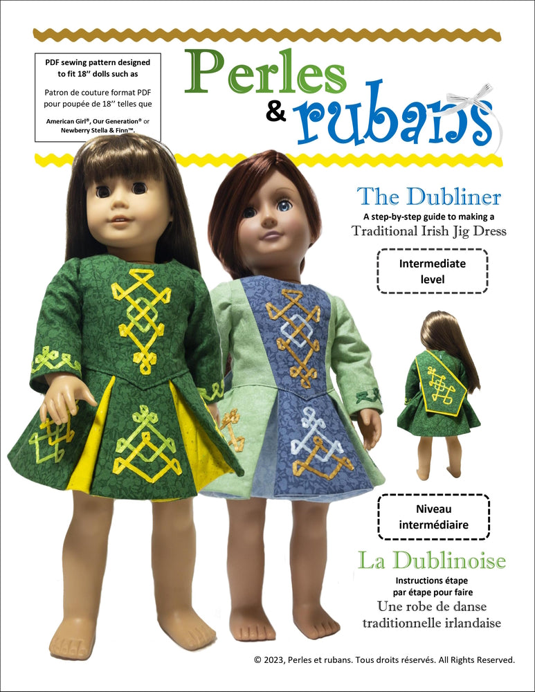 Perles & Rubans 18 Inch Historical The Dubliner Irish Jig Dress 18" Doll Clothes Pattern Pixie Faire