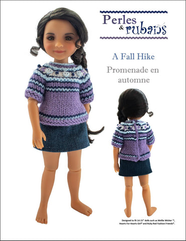 Perles & Rubans Knitting A Fall Hike 14-15" Doll Clothes Knitting Pattern Pixie Faire