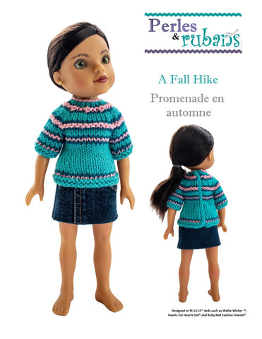 Perles & Rubans Knitting A Fall Hike 14-15" Doll Clothes Knitting Pattern Pixie Faire