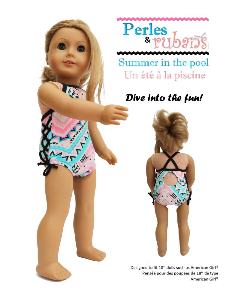 Perles & Rubans 18 Inch Modern Summer In The Pool 18" Doll Clothes Pattern Pixie Faire