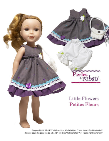 Perles & Rubans WellieWishers Little Flowers 13-14.5" Doll Clothes Pattern Pixie Faire