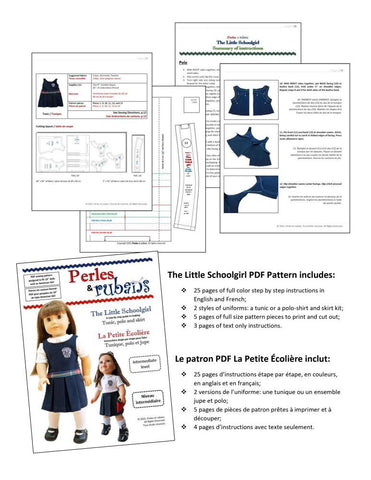 Perles & Rubans 18 Inch Modern The Little Schoolgirl 18" Doll Clothes Pattern Pixie Faire