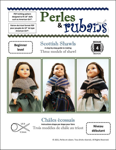 Perles & Rubans Knitting Scottish Shawls 18" Doll Clothes Knitting Pattern Pixie Faire