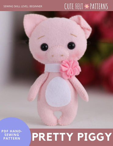 Cute Felt Patterns Hand Sewing Pretty Piggy 6" Felt Plush Hand Sewing Pattern Pixie Faire