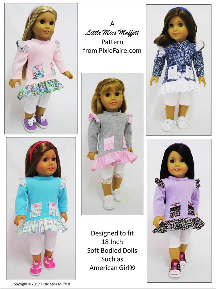 Little Miss Muffett 18 Inch Modern Pretty Cute 18" Doll Clothes Pattern Pixie Faire