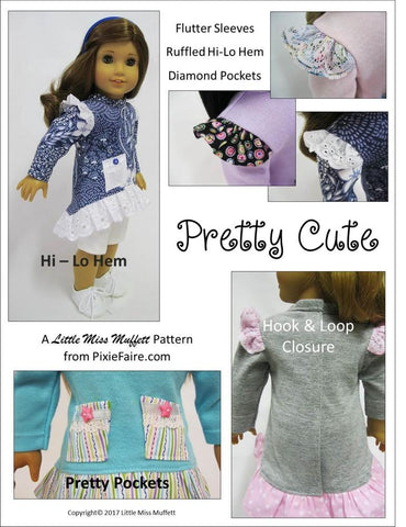Little Miss Muffett 18 Inch Modern Pretty Cute 18" Doll Clothes Pattern Pixie Faire