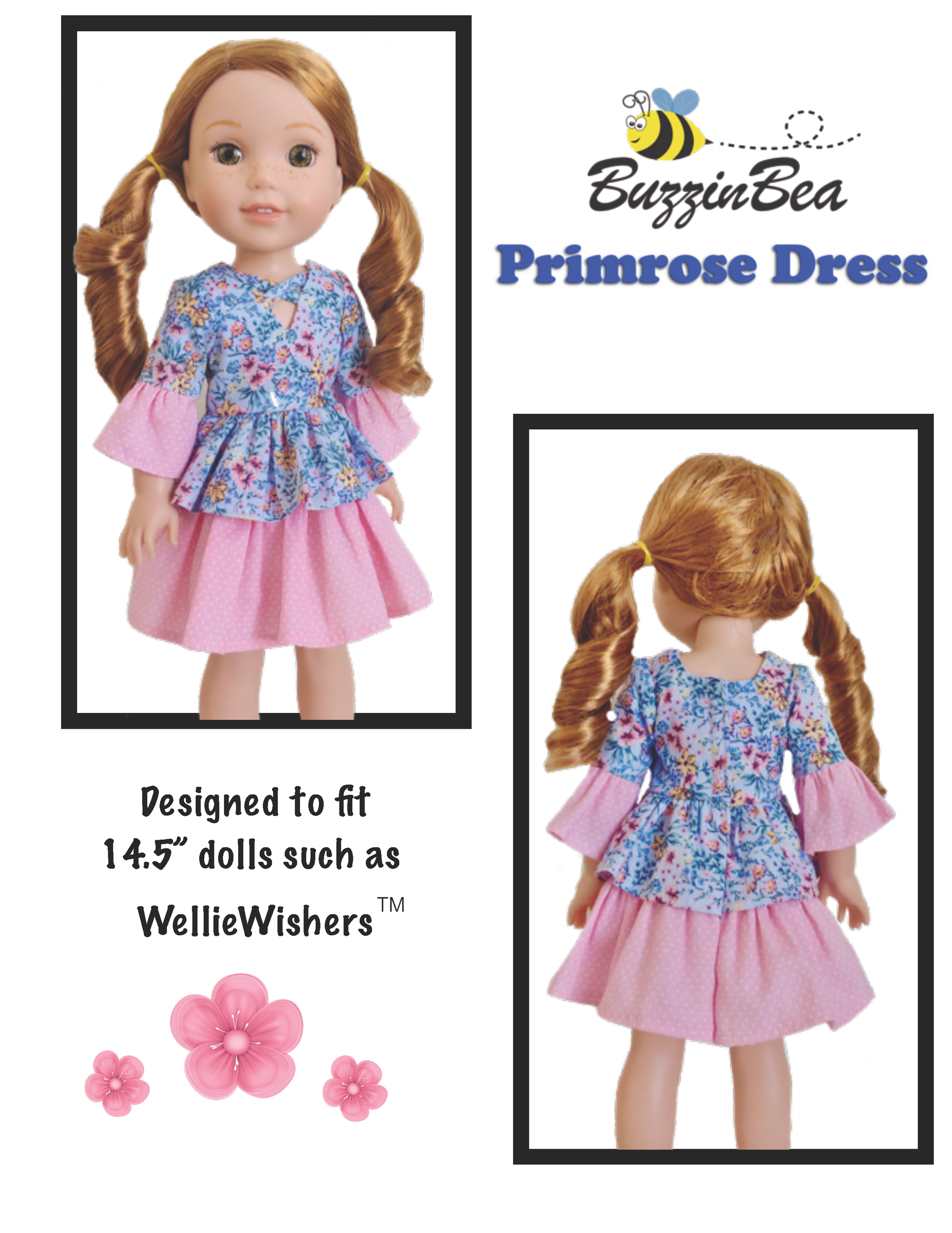 BuzzinBea WellieWishers Primrose Dress 14.5" Doll Clothes Pattern Pixie Faire