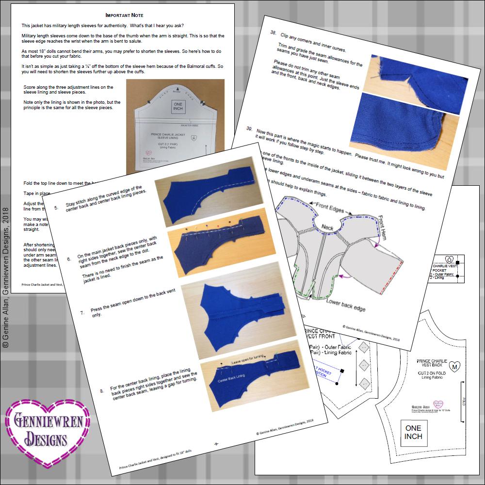 Genniewren 18 Inch Modern Prince Charlie Jacket and Vest 18" Doll Clothes Pattern Pixie Faire