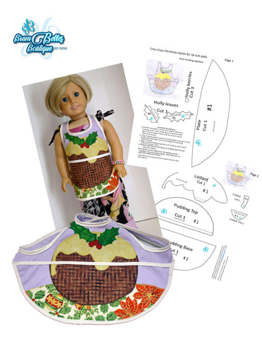 Brambelles boutique 18 Inch Modern Criss Cross Christmas Apron 18" Doll Accessories Pattern Pixie Faire