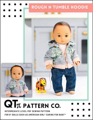 QTπ Pattern Co 8" Baby Dolls Rough N Tumble Hoodie 8" Baby Doll Clothes Pattern Pixie Faire