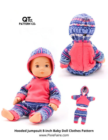 QTπ Pattern Co 8" Baby Dolls Hooded Jumpsuit Bundle 8 inch Baby Doll Clothes Pattern Pixie Faire