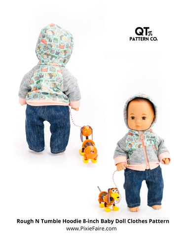 QTπ Pattern Co 8" Baby Dolls Rough N Tumble Hoodie 8" Baby Doll Clothes Pattern Pixie Faire