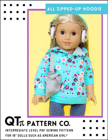 QTπ Pattern Co 18 Inch Modern All Zipped Up Hoodie 18" Doll Clothes Pattern Pixie Faire