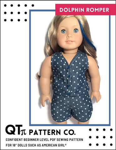QTπ Pattern Co 18 Inch Modern Dolphin Romper 18" Doll Clothes Pattern Pixie Faire