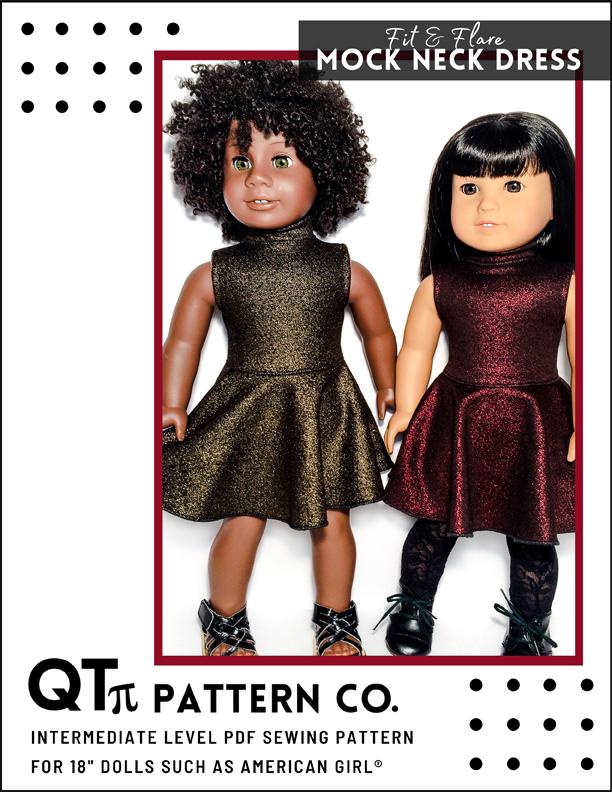 QT Pattern Co Fit & Flare Mock Neck Dress 18" Doll Clothes Pattern QT Pattern Co Fit & Flare Mock Neck Dress 18" Doll Clothes Pattern