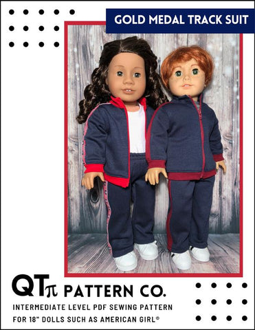 QTπ Pattern Co 18 Inch Modern Gold Medal Track Suit 18" Doll Clothes Pattern Pixie Faire