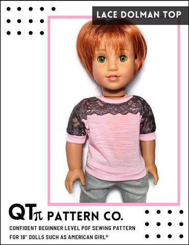 QTπ Pattern Co 18 Inch Modern Lace Dolman Top 18" Doll Clothes Pattern Pixie Faire