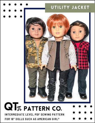 QTπ Pattern Co 18 Inch Modern Utility Jacket 18" Doll Clothes Pattern Pixie Faire