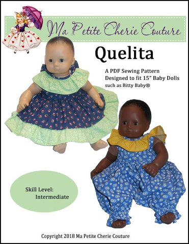 Mon Petite Cherie Couture Bitty Baby/Twin Quelita Dress and Romper 15" Baby Doll Clothes Pattern Pixie Faire