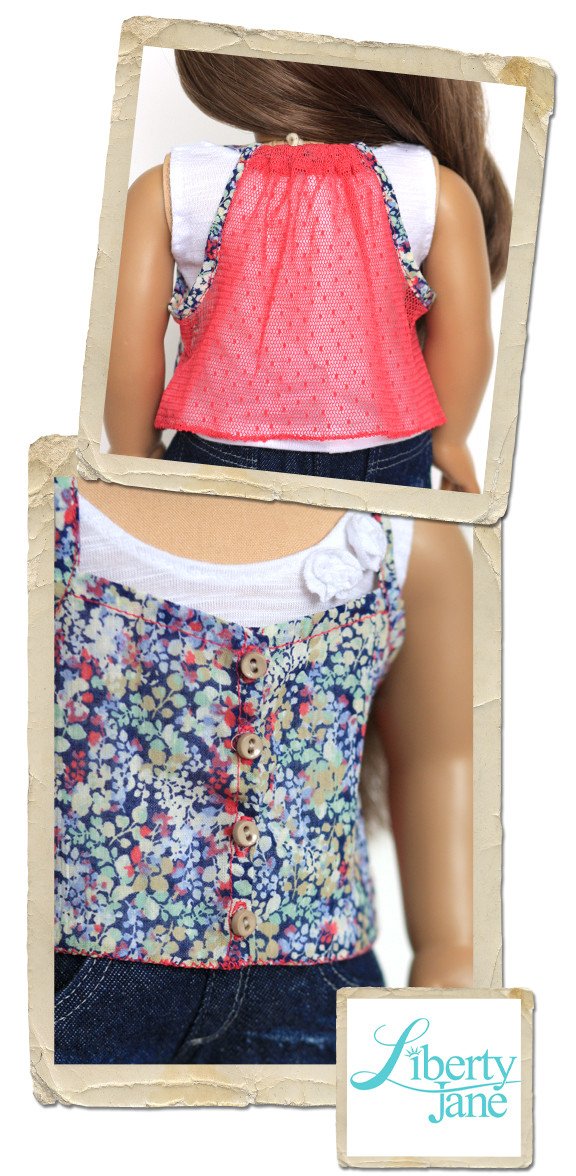 Liberty Jane 18 Inch Modern Roebuck Bay Lace Back Top 18” Doll Clothes Pattern Pixie Faire