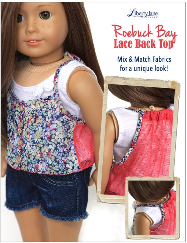 Liberty Jane 18 Inch Modern Roebuck Bay Lace Back Top 18” Doll Clothes Pattern Pixie Faire