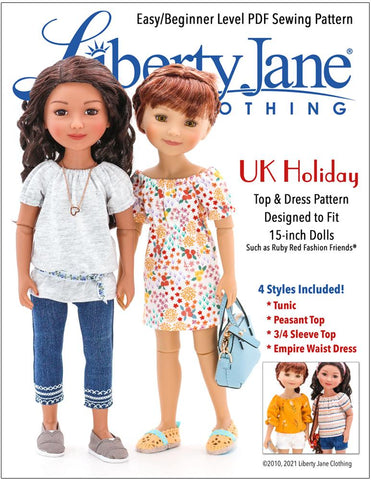 Liberty Jane Ruby Red Fashion Friends UK Holiday Top and Dress Pattern For 15" Ruby Red Fashion Friends Pixie Faire