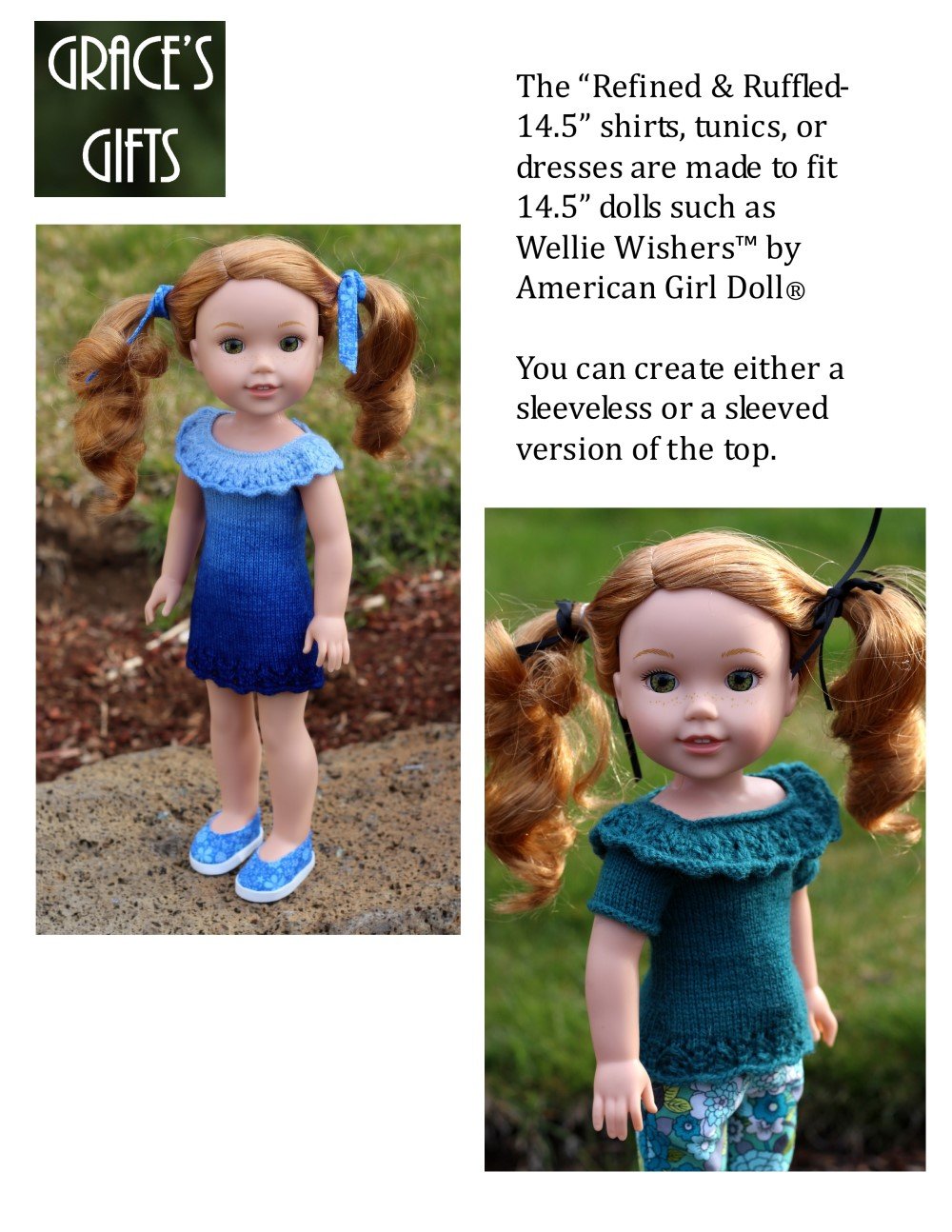 Grace's Gifts WellieWishers Refined & Ruffled Knitting Pattern for 14.5" Dolls Pixie Faire
