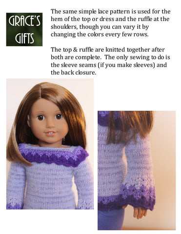 Grace's Gifts Knitting Refined & Ruffled 18" Doll Knitting Pattern Pixie Faire