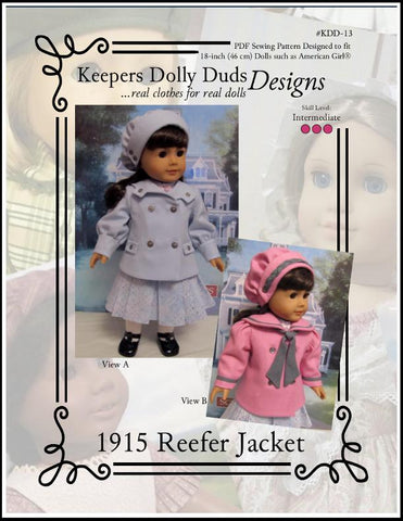 Keepers Dolly Duds Designs 18 Inch Historical 1915 Reefer Jacket and Hat 18" Doll Clothes Pattern Pixie Faire