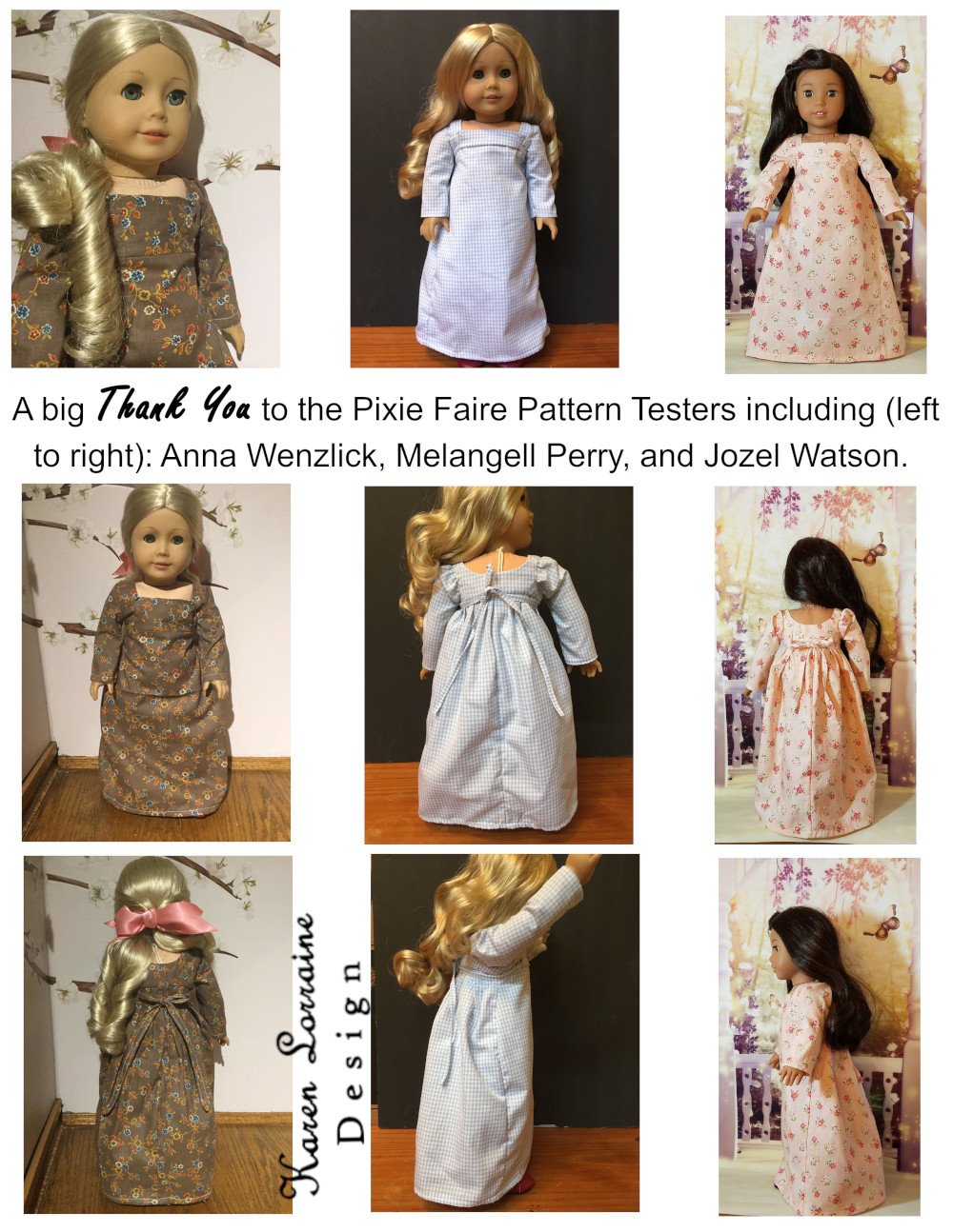 Karen Lorraine Design 18 Inch Historical Regency Style 18" Doll Clothes Pattern Pixie Faire