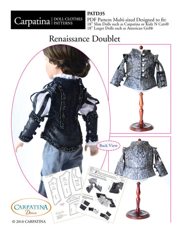 Carpatina Dolls 18 Inch Boy Doll Renaissance Doublet Multi-sized Pattern for Regular and Slim 18" Boy Dolls Pixie Faire