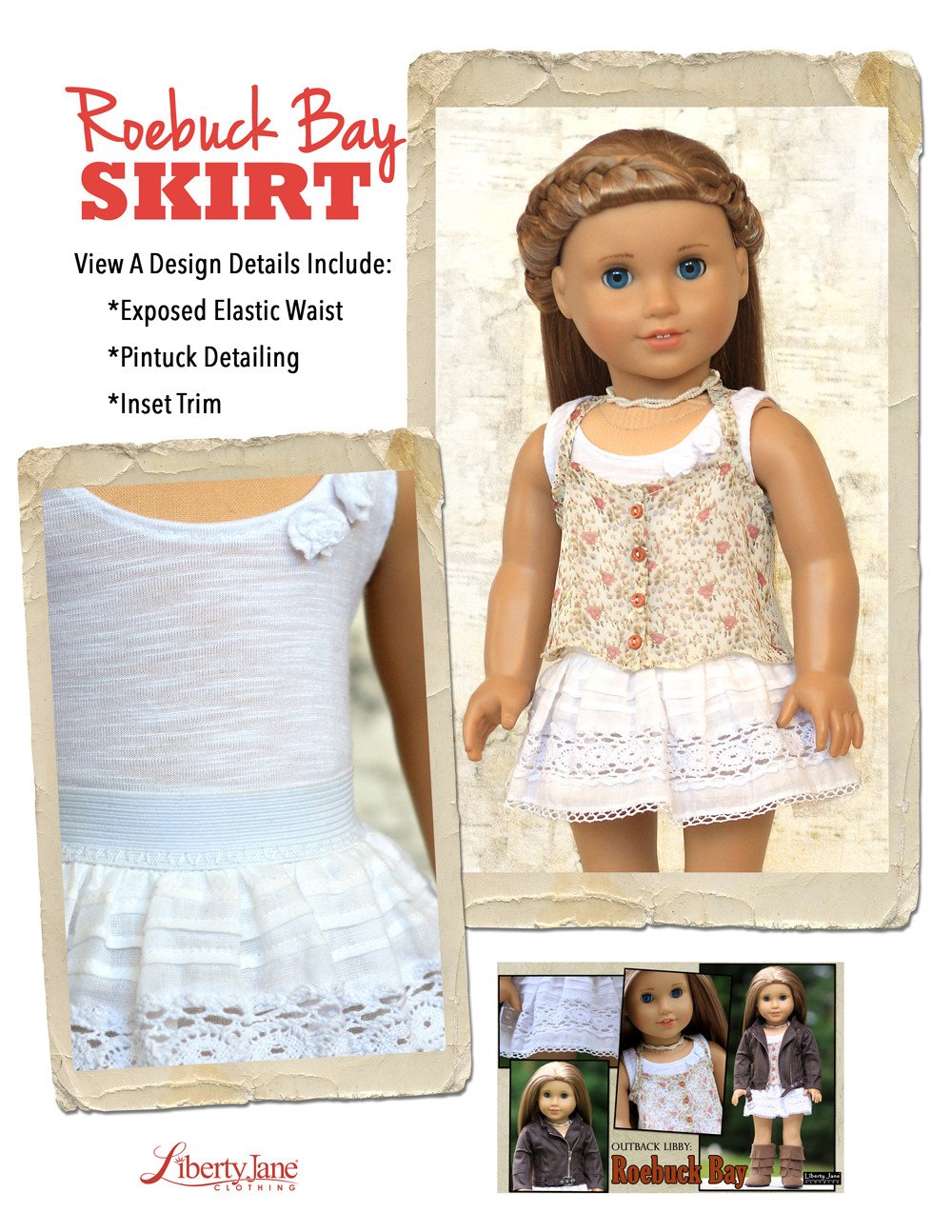 Liberty Jane 18 Inch Modern Roebuck Bay Skirt 18" Doll Clothes Pattern Pixie Faire