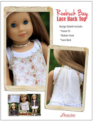 Liberty Jane 18 Inch Modern Roebuck Bay Lace Back Top 18” Doll Clothes Pattern Pixie Faire