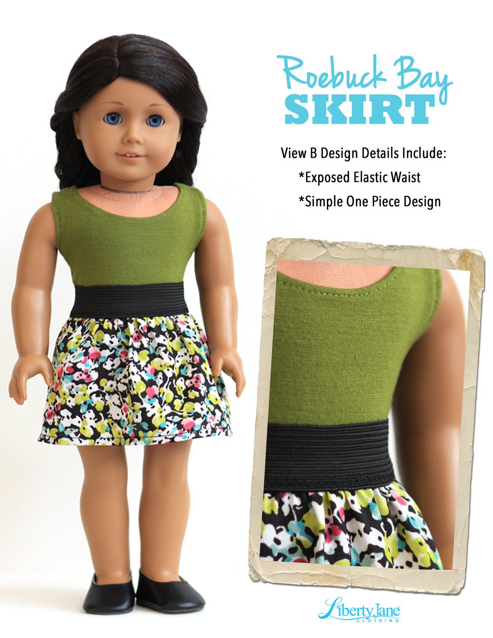 Liberty Jane 18 Inch Modern Roebuck Bay Skirt 18" Doll Clothes Pattern Pixie Faire