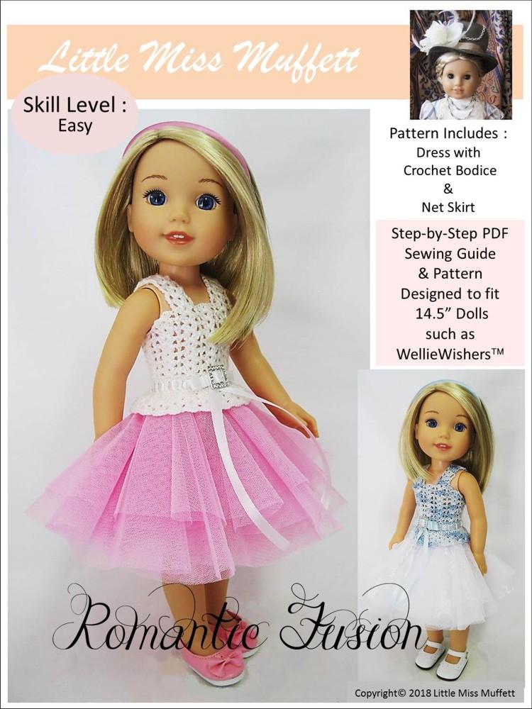 Little Miss Muffett WellieWishers Romantic Fusion 14.5" Doll Clothes Crochet Pattern Pixie Faire