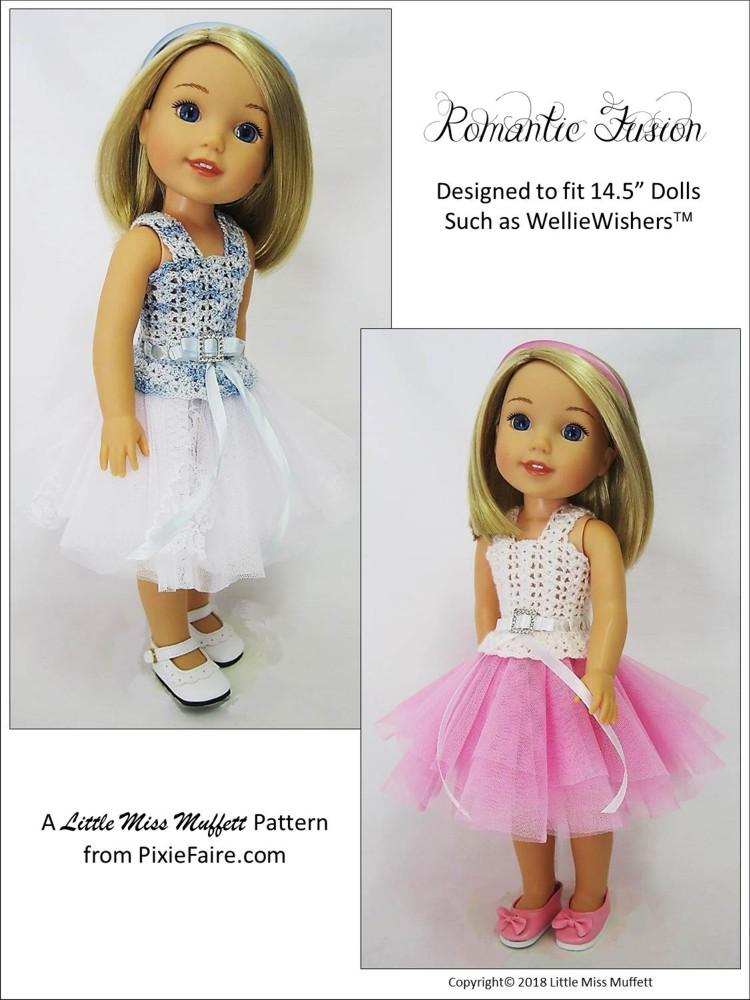 Little Miss Muffett WellieWishers Romantic Fusion 14.5" Doll Clothes Crochet Pattern Pixie Faire
